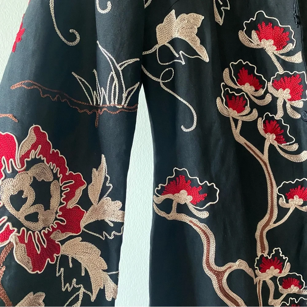 Vintage SUE WONG Floral Print Embroidered Appliqué  Asian Inspired Trench Coat - Picture 6 of 16